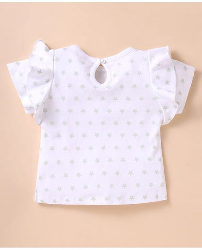 ToffyHouse Half Sleeves Top & Shorts Set With Star Print & Patch Detailing - White