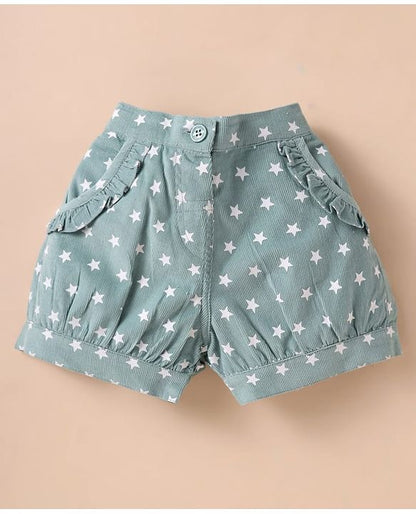 ToffyHouse Half Sleeves Top & Shorts Set With Star Print & Patch Detailing - White