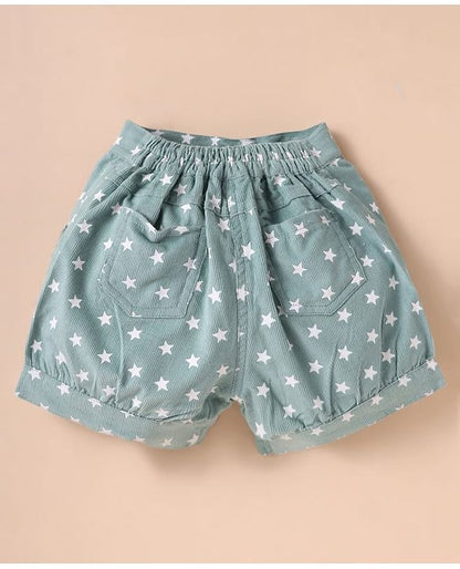 ToffyHouse Half Sleeves Top & Shorts Set With Star Print & Patch Detailing - White