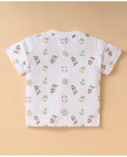 ToffyHouse  Dungaree & T-Shirt with Nautical Theme Print & Embroidery - Light Green & White