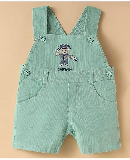 ToffyHouse  Dungaree & T-Shirt with Nautical Theme Print & Embroidery - Light Green & White
