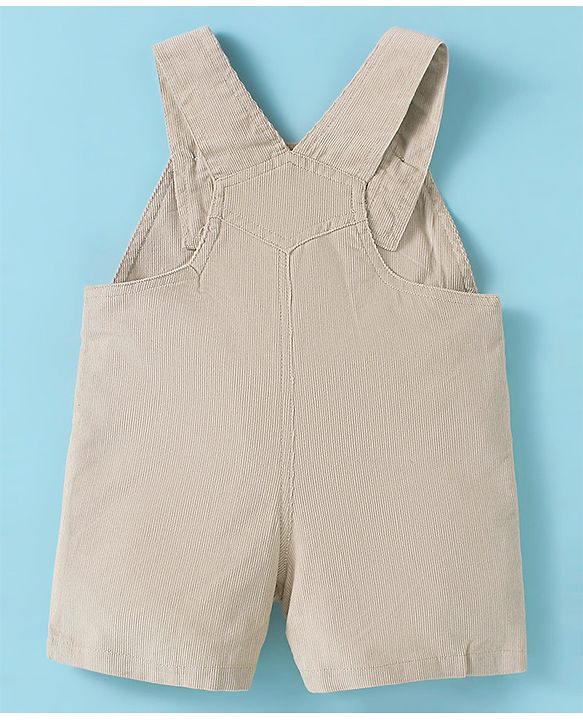ToffyHouse Half Sleeves Dungaree & T-Shirt with Vehicle Print & Embroidery - Tan & White