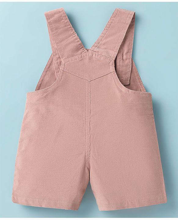 ToffyHous Dungaree & Half Sleeves T-Shirt With Teddy Bear Print & Patch - Brown