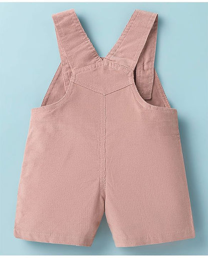 ToffyHous Dungaree & Half Sleeves T-Shirt With Teddy Bear Print & Patch - Brown