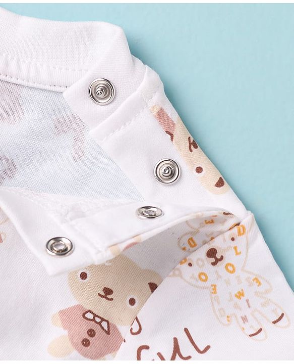 ToffyHous Dungaree & Half Sleeves T-Shirt With Teddy Bear Print & Patch - Brown