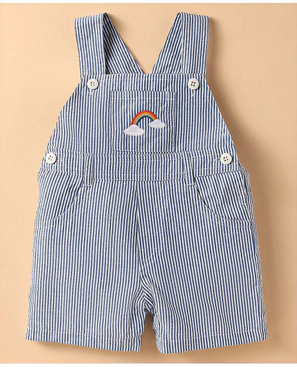 ToffyHouse  Half Sleeves T-Shirt & Dungaree with Stripes & Rainbow Embroidery - Blue & White