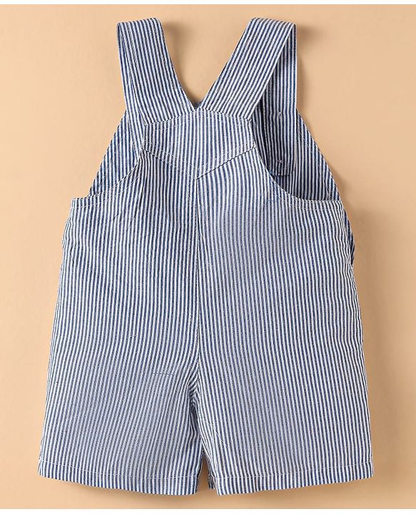 ToffyHouse  Half Sleeves T-Shirt & Dungaree with Stripes & Rainbow Embroidery - Blue & White