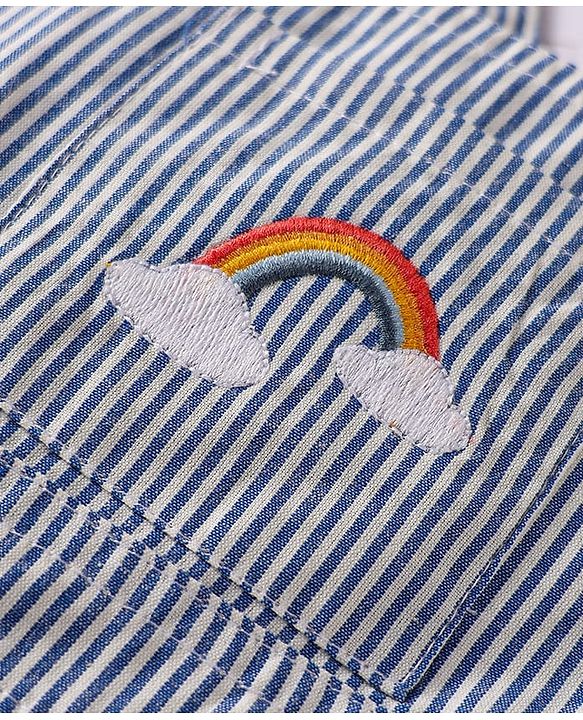 ToffyHouse  Half Sleeves T-Shirt & Dungaree with Stripes & Rainbow Embroidery - Blue & White