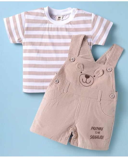 ToffyHouse  Half Sleeves T-Shirt & Dungaree - Tan