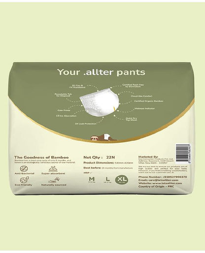 Allter Organic Bamboo Pant Style Diapers Extra-Large Size (16+ kg) 22 Count (Pack of 1) | Rash Free Super Absorbent 3X Softer Wetness Indicator | Explorer |
