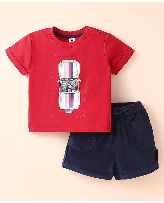 ToffyHouse Half Sleeves  Set With Car Print - Red
