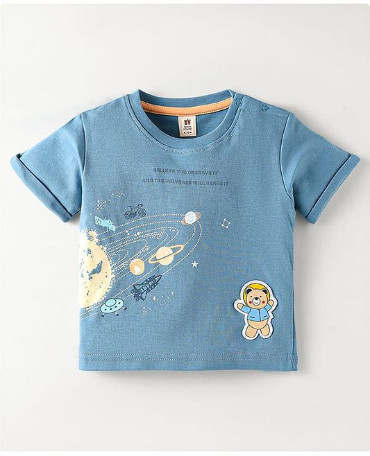 ToffyHouse  Half Sleeves Set With Space Print  - Blue & Golden