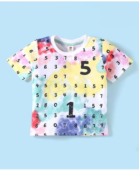 ToffyHouse Half Sleeves Co-ords T-Shirt & Shorts Set with Numbers Print - White