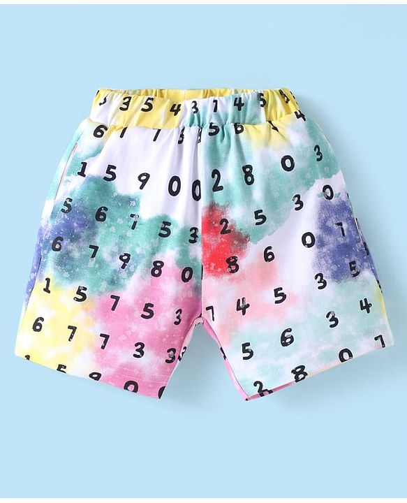ToffyHouse Half Sleeves Co-ords T-Shirt & Shorts Set with Numbers Print - White