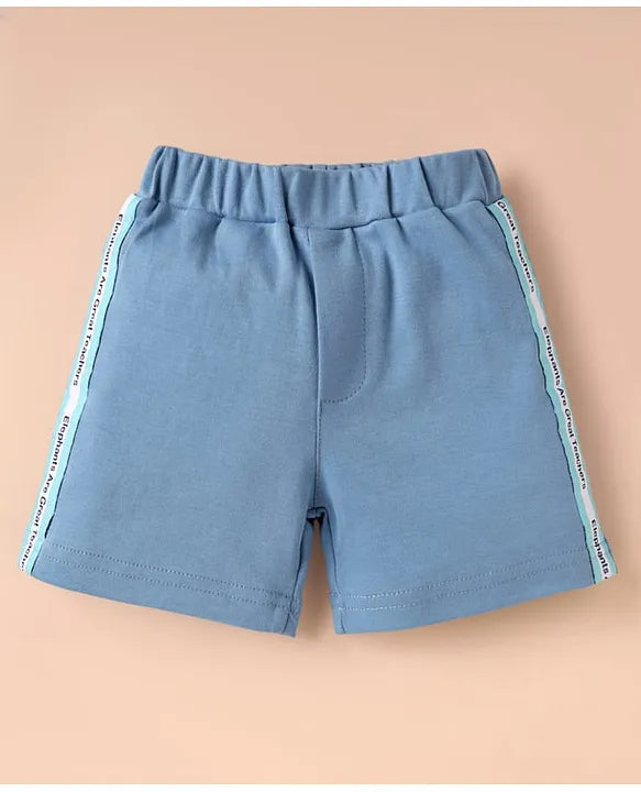 ToffyHouse Cotton Knit Half Sleeves T-Shirt & Shorts Set With Elephant Print - Blue