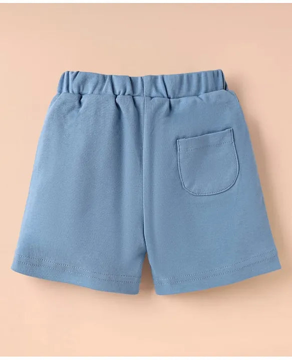 ToffyHouse Cotton Knit Half Sleeves T-Shirt & Shorts Set With Elephant Print - Blue