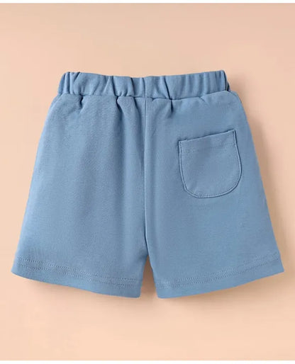 ToffyHouse Cotton Knit Half Sleeves T-Shirt & Shorts Set With Elephant Print - Blue