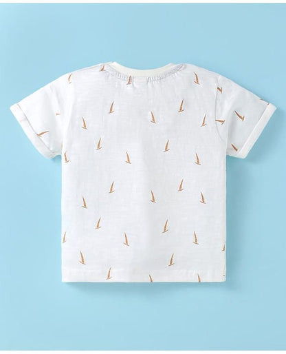 ToffyHouse Half Sleeves T-Shirt & Shorts Set With Boat Print - White & Orange
