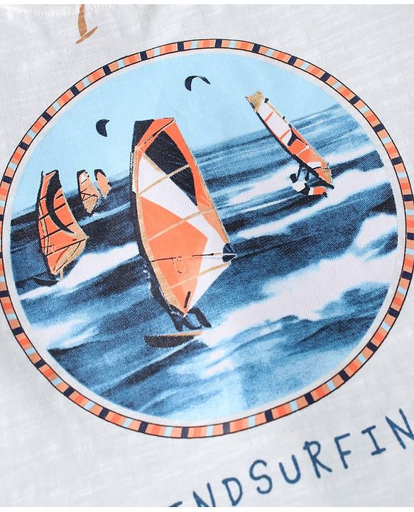 ToffyHouse Half Sleeves T-Shirt & Shorts Set With Boat Print - White & Orange