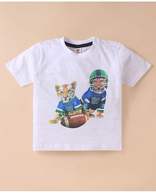 ToffyHouse  Half Sleeves T-Shirt & Shorts Set with Animal Print - White & Blue