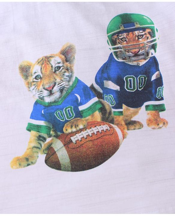 ToffyHouse  Half Sleeves T-Shirt & Shorts Set with Animal Print - White & Blue