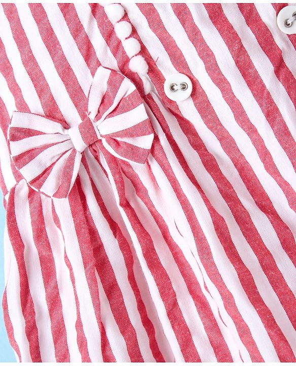 ToffyHouse Sleeveless Peter Pan Collared Frock with Stripes &amp; Bow Applique - Red