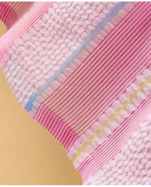 ToffyHouse Sleeveless Striped Frock with Bow Applique - Pink