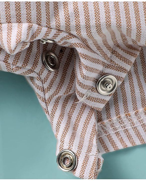 ToffyHouse  Half Sleeves Striped Romper With Car Embroidery - Cream