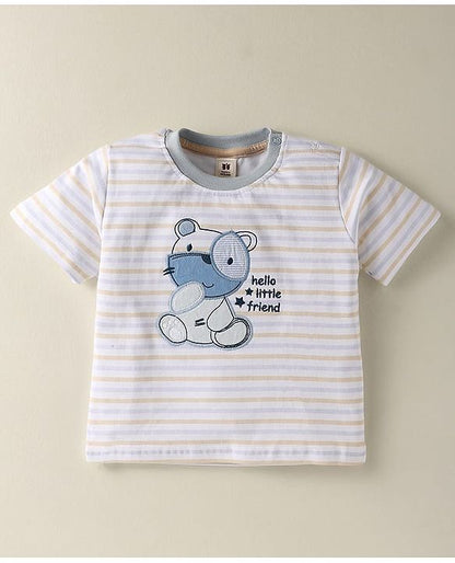 ToffyHouse  Half Sleeves T-Shirt & Shorts Set with Bear Patch & Stripes - Grey