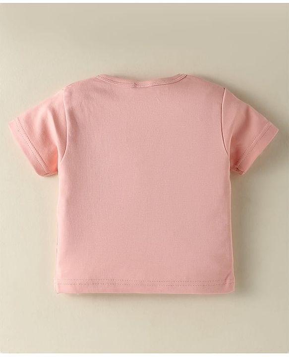 ToffyHouse  Half Sleeves  T-Shirt & Checkered Shorts Set with Bear Patch - Peach & Light Blue