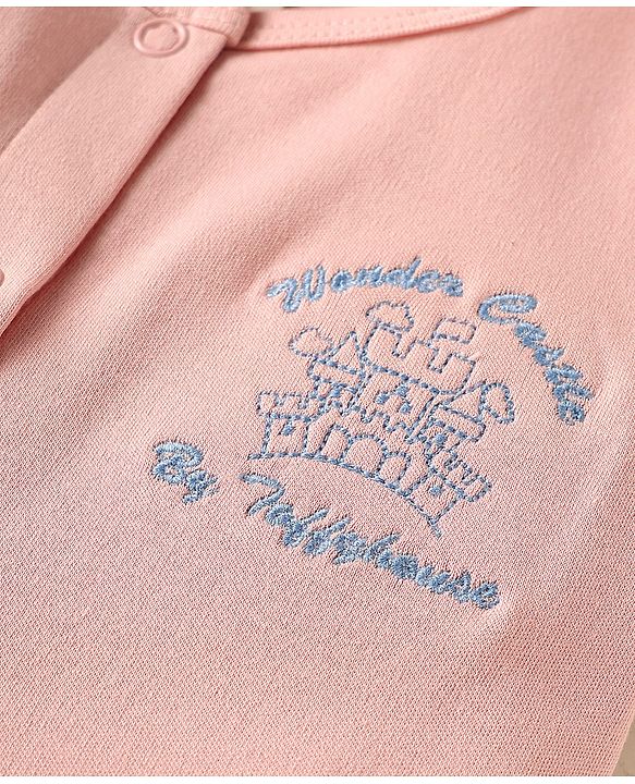 ToffyHouse  Half Sleeves  T-Shirt & Checkered Shorts Set with Bear Patch - Peach & Light Blue