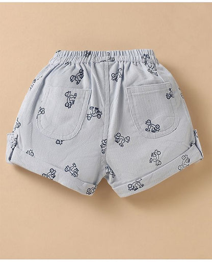 ToffyHouse Half Sleeves Striped T-Shirt & Shorts Set with Bear Print & Patch - Light Blue & White