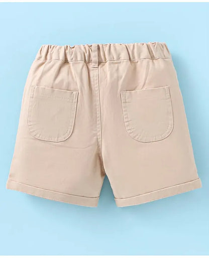 ToffyHouse Poplin Woven Half Sleeves Checks Shirt & Shorts Set with Bow & Suspender - White Tan