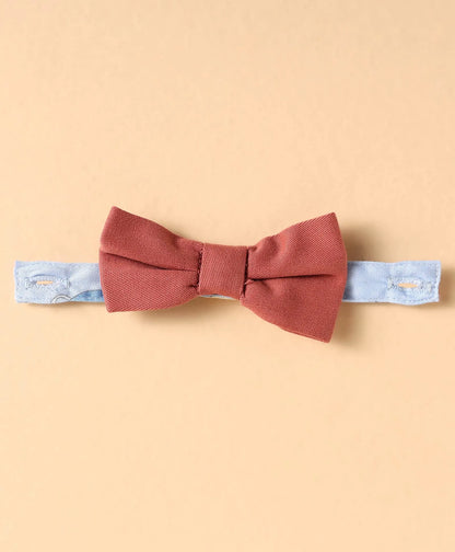 ToffyHouse  Half Sleeves Space Theme Printed Shirt & Shorts Set with Bow & Suspender - Light Blue & Brown