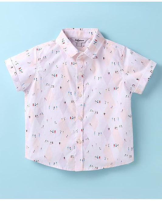 ToffyHouse Half Sleeves Printed Shirt & Shorts With Bow & Suspender - Plum