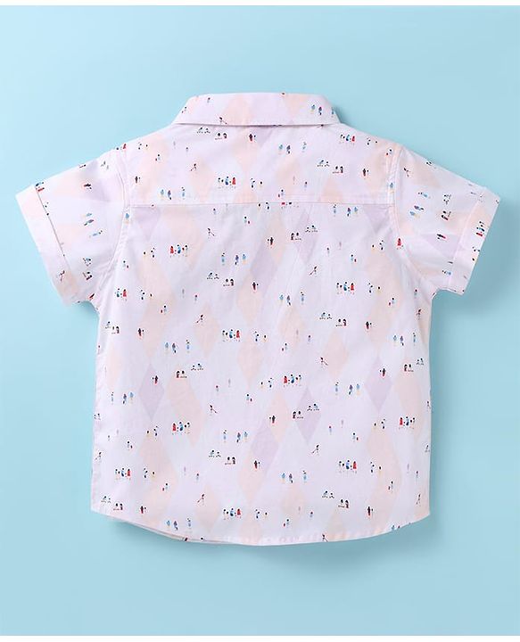 ToffyHouse Half Sleeves Printed Shirt & Shorts With Bow & Suspender - Plum