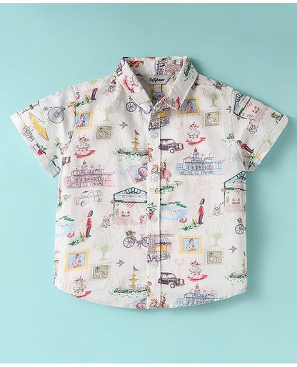 ToffyHouse Half Sleeves Printed T-Shirt & Shorts With Bow & Suspender - Red