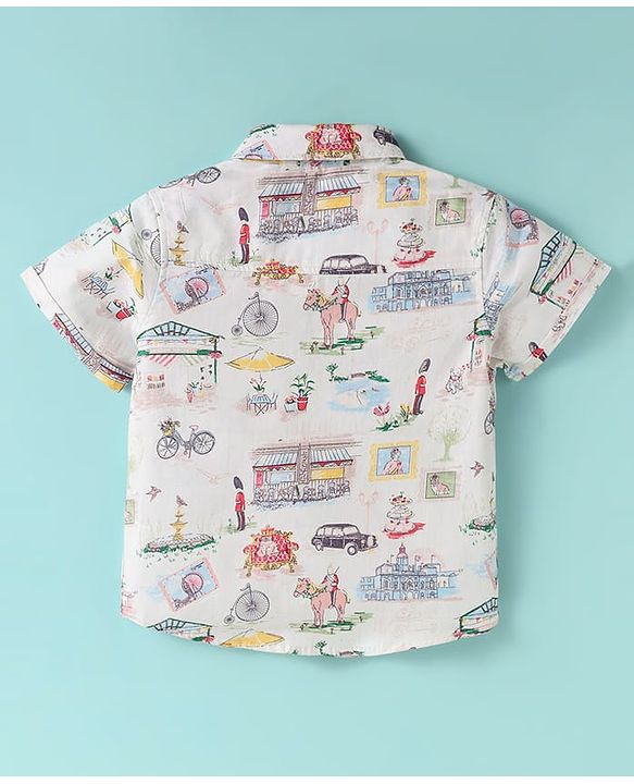 ToffyHouse Half Sleeves Printed T-Shirt & Shorts With Bow & Suspender - Red