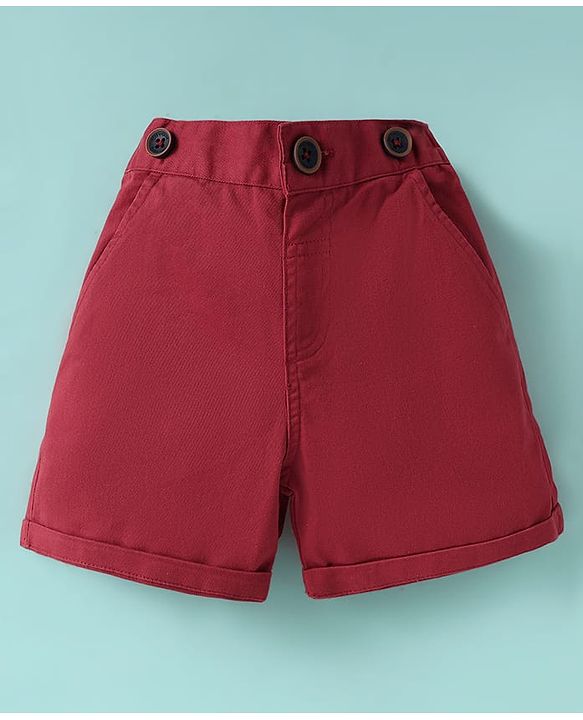 ToffyHouse Half Sleeves Printed T-Shirt & Shorts With Bow & Suspender - Red