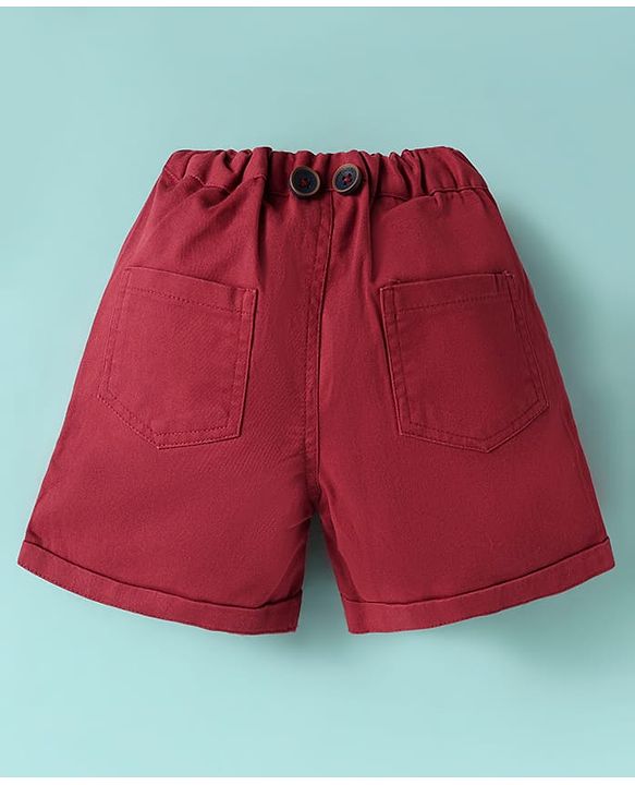 ToffyHouse Half Sleeves Printed T-Shirt & Shorts With Bow & Suspender - Red