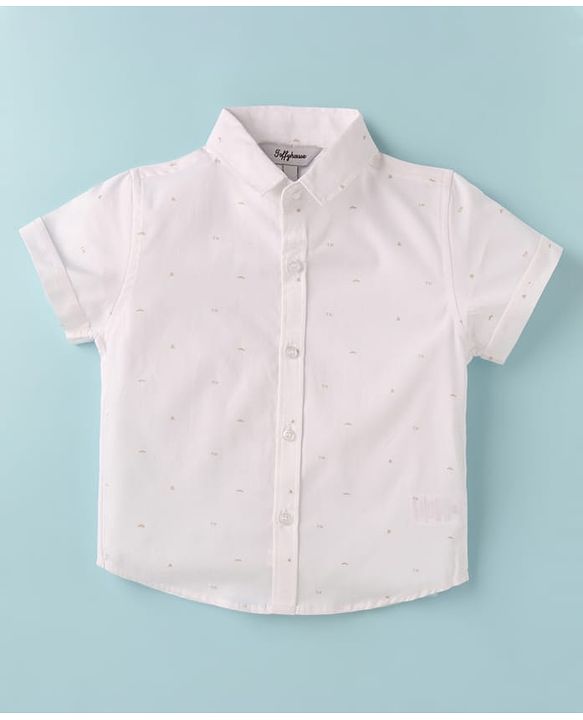 ToffyHouse Half Sleeves Printed Shirt & Shorts With Bow & Suspender - White & Tan