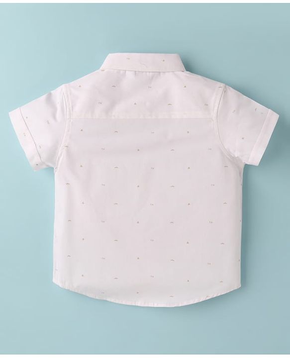 ToffyHouse Half Sleeves Printed Shirt & Shorts With Bow & Suspender - White & Tan