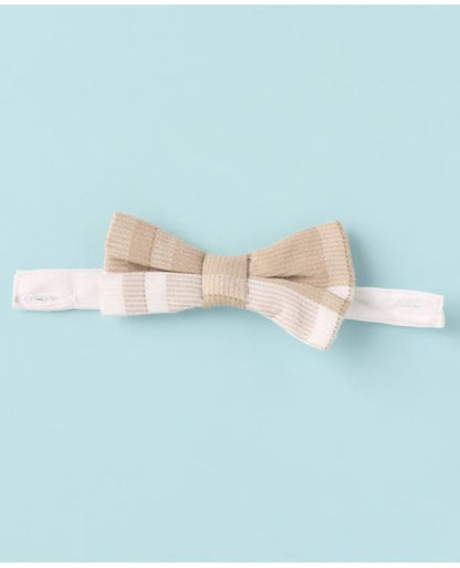 ToffyHouse Half Sleeves Printed Shirt & Shorts With Bow & Suspender - White & Tan