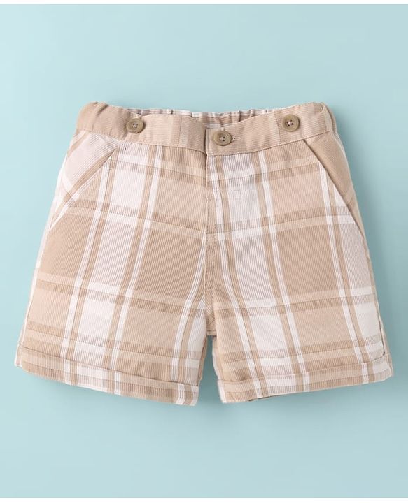 ToffyHouse Half Sleeves Printed Shirt & Shorts With Bow & Suspender - White & Tan