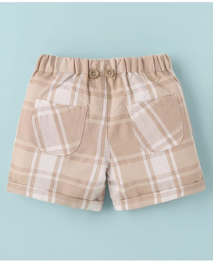 ToffyHouse Half Sleeves Printed Shirt & Shorts With Bow & Suspender - White & Tan