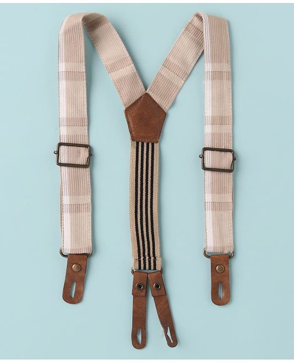 ToffyHouse Half Sleeves Printed Shirt & Shorts With Bow & Suspender - White & Tan