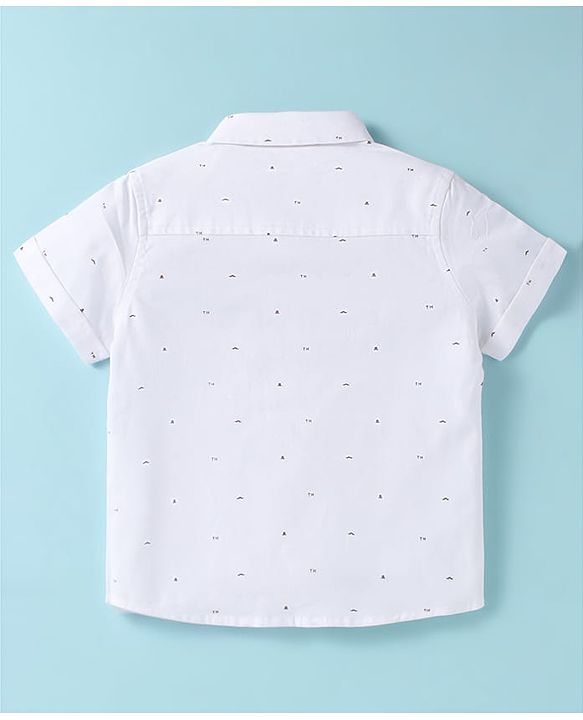ToffyHouse Half Sleeves Printed Shirt & Shorts With Bow Suspender & Hat - White & Sand