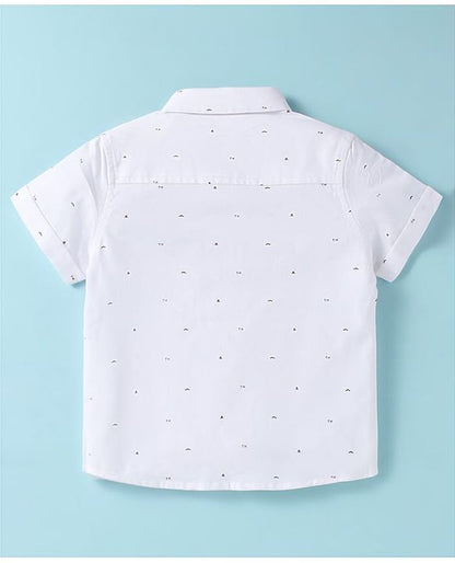 ToffyHouse Half Sleeves Printed Shirt & Shorts With Bow Suspender & Hat - White & Sand