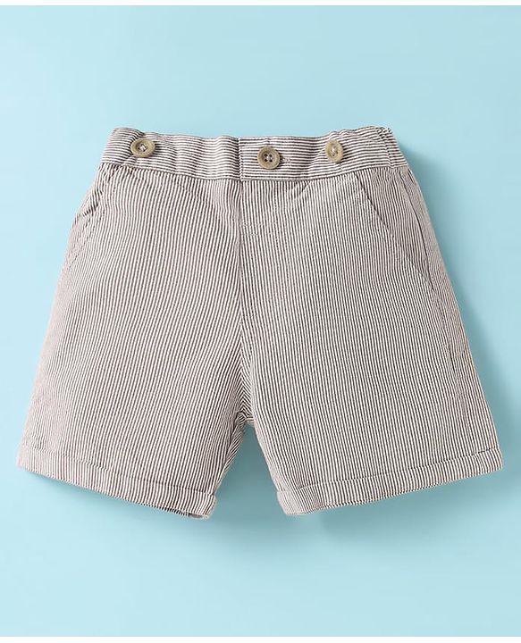 ToffyHouse Half Sleeves Printed Shirt & Shorts With Bow Suspender & Hat - White & Sand