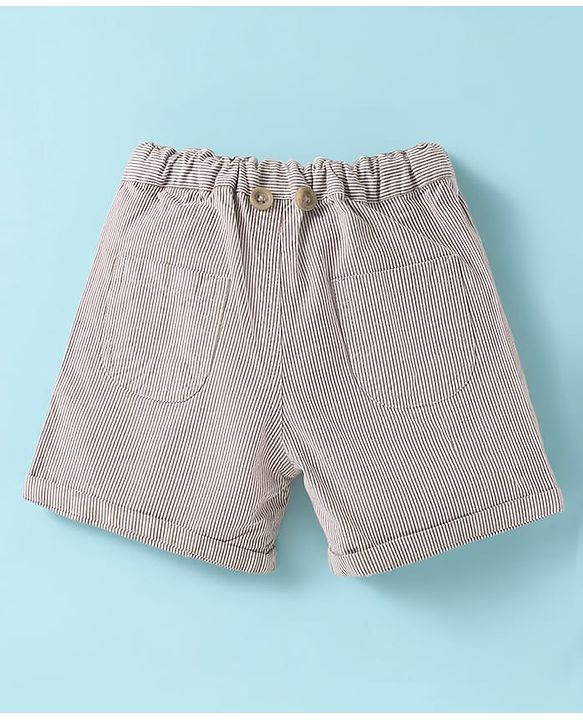 ToffyHouse Half Sleeves Printed Shirt & Shorts With Bow Suspender & Hat - White & Sand